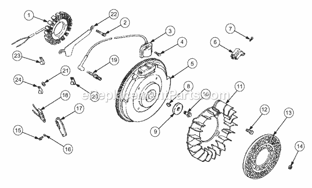 Ignition, Electrical And Flywheel Diagram and Parts List for GT2523-54 13A-2A8K710 Cub Cadet Lawn Tractor